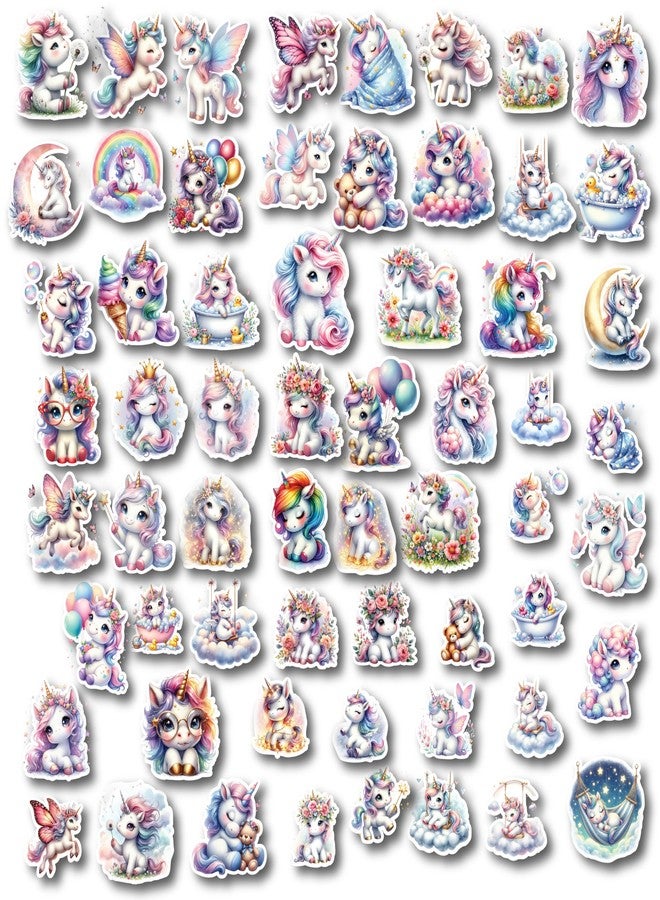 D2C Unicorn Sticker Pack of 63 Glitter Finish Stickers, Pastel Unicorns and Rainbows for Kids, Teens, Scrapbooks, Water Bottles, Laptops, DIY Crafts - Image 1