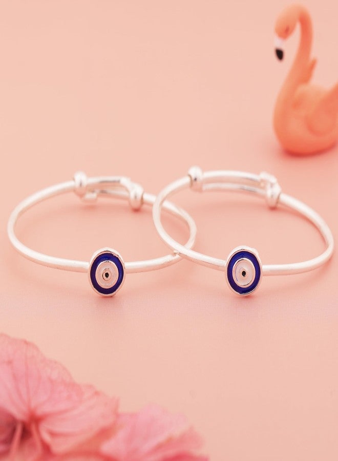 Silver Chest 925 Sterling Silver Baby Nazariya Bangles � Evil Eye Adjustable Bangles for Kids, Blue & White Enamel Protection Kada, Safe Hypoallergenic Jewellery for Boys & Girls, Gift Box Included - Image 2