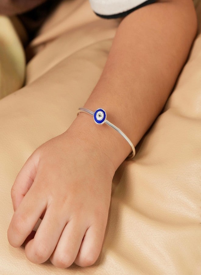 Silver Chest 925 Sterling Silver Baby Nazariya Bangles � Evil Eye Adjustable Bangles for Kids, Blue & White Enamel Protection Kada, Safe Hypoallergenic Jewellery for Boys & Girls, Gift Box Included - Image 4