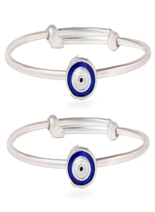 Silver Chest 925 Sterling Silver Baby Nazariya Bangles � Evil Eye Adjustable Bangles for Kids, Blue & White Enamel Protection Kada, Safe Hypoallergenic Jewellery for Boys & Girls, Gift Box Included - Image 1