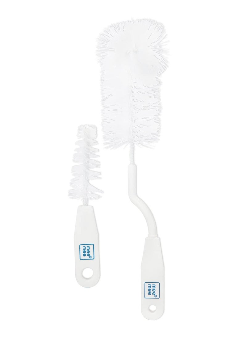 mee mee Movable Nylon Bristle Baby Feeding Bottle Cleaning Brush Nipple Cleaner Ergonomic Handle Easy to Clean Narrow Wide Neck Bottles BPA Free Easy Hanging Storage White - Image 1