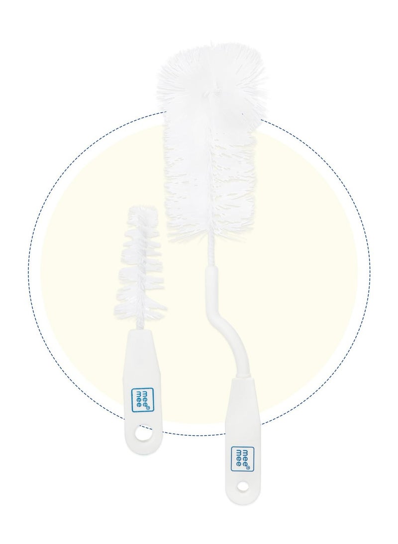 mee mee Movable Nylon Bristle Baby Feeding Bottle Cleaning Brush Nipple Cleaner Ergonomic Handle Easy to Clean Narrow Wide Neck Bottles BPA Free Easy Hanging Storage White - Image 2