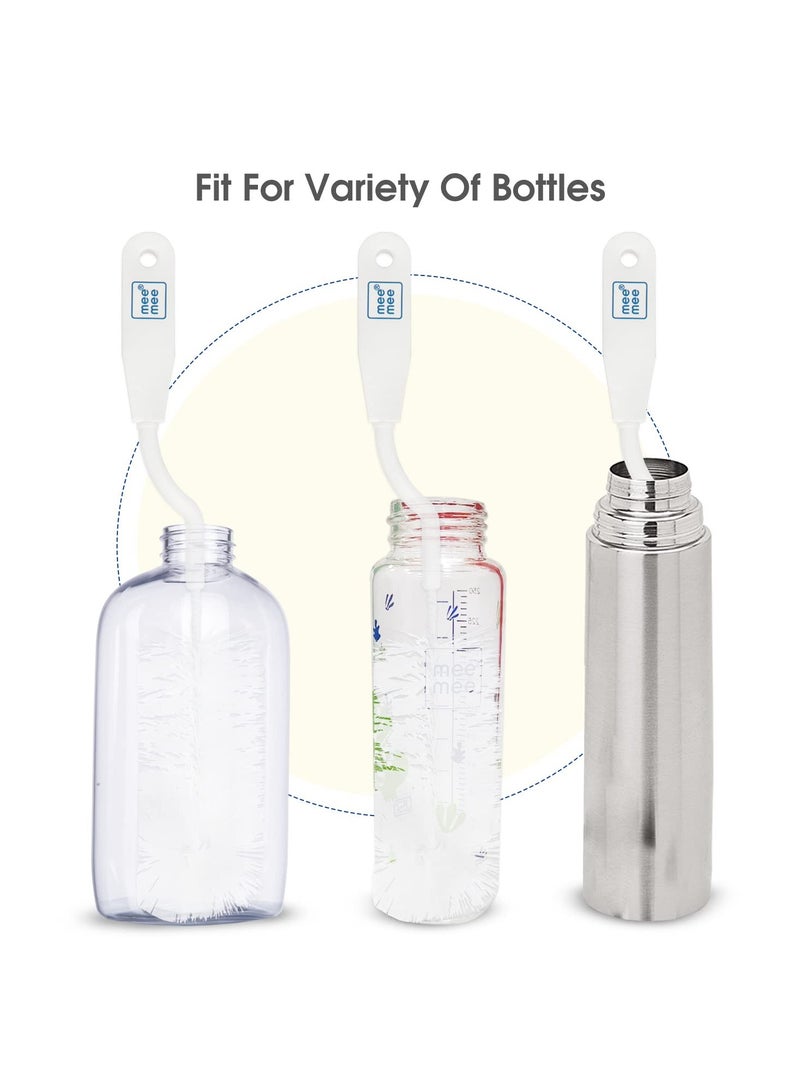 mee mee Movable Nylon Bristle Baby Feeding Bottle Cleaning Brush Nipple Cleaner Ergonomic Handle Easy to Clean Narrow Wide Neck Bottles BPA Free Easy Hanging Storage White - Image 4