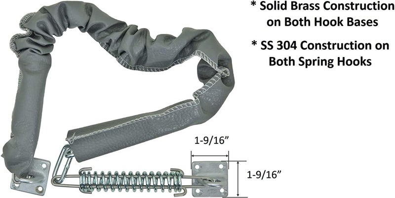 QCAA Extra Heavy Storm Door Chain Check, for Heavy Commercial Door, 32" Length Overall, Solid Brass Bracket Satin Chrome Plated, 304 Stainless Steel Hook, Grey Textured Vinyl Cover, 1 Pack - Image 2