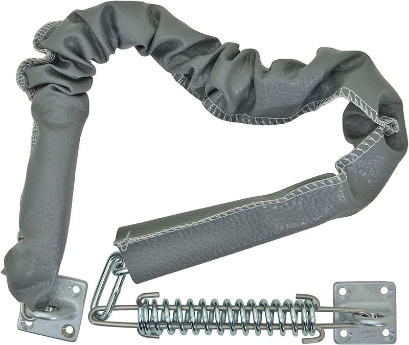QCAA Extra Heavy Storm Door Chain Check, for Heavy Commercial Door, 32" Length Overall, Solid Brass Bracket Satin Chrome Plated, 304 Stainless Steel Hook, Grey Textured Vinyl Cover, 1 Pack - Image 1
