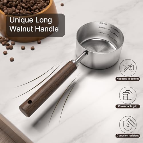 FAFAFLYER Dog-Cat Food Scoop Measuring-Cup - 3/4 Cup (6 Oz),304 stainless steels,Black walnut long handle - Image 4