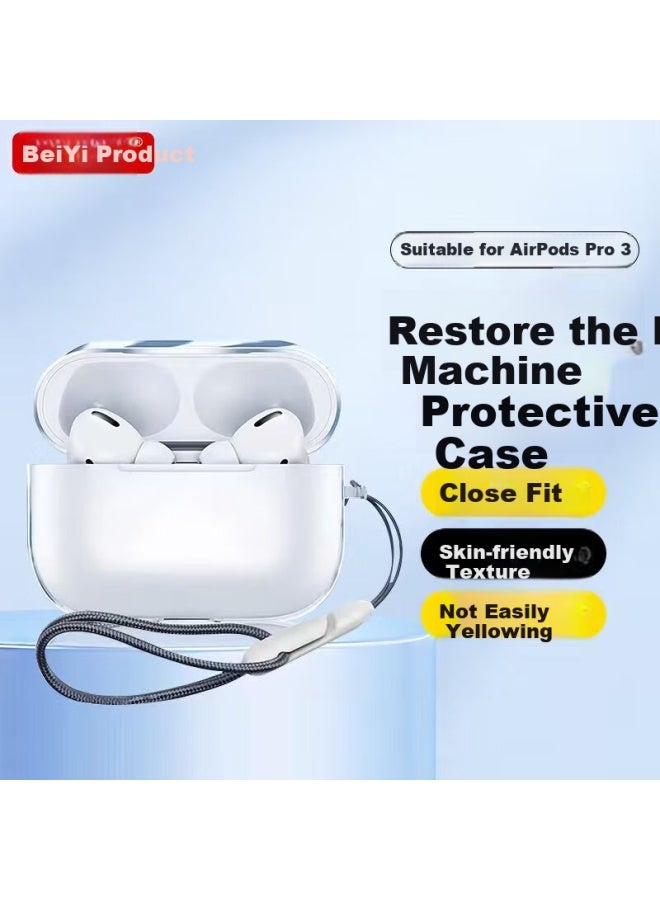 Beiyipin Bluetooth Earphone Protective Case Compatible With New Airpods Pro3 Protective Cover, Apple Second Generation Earphones Transparent Soft Shell Full Protection Shockproof Anti-slip Fingerprint Resistant Full Cover Case - Image 1