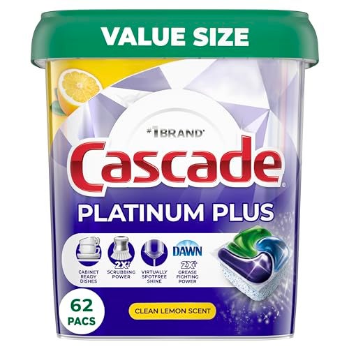 Cascade Platinum Plus Dishwasher Pods, Dishwasher Detergent, Dishwasher Soap, Dish Tabs, Dishwashing Tablets, Dish Detergent, Lemon, Actionpacs, 62 Count - Image 1
