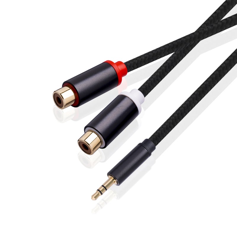 كابل صوت 3.5 ملم إلى RCA أنثى مزدوج، طوله 0.3 متر - موصل من النحاس الكامل ومقبس مطلي بالذهب، نقل ثنائي الاتجاه للتلفزيون والكمبيوتر المحمول والهاتف المحمول - Image 4