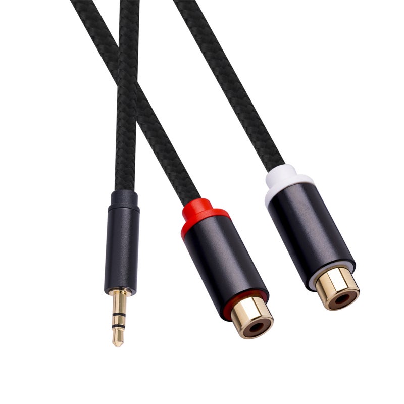 كابل صوت 3.5 ملم إلى RCA أنثى مزدوج، طوله 0.3 متر - موصل من النحاس الكامل ومقبس مطلي بالذهب، نقل ثنائي الاتجاه للتلفزيون والكمبيوتر المحمول والهاتف المحمول - Image 2