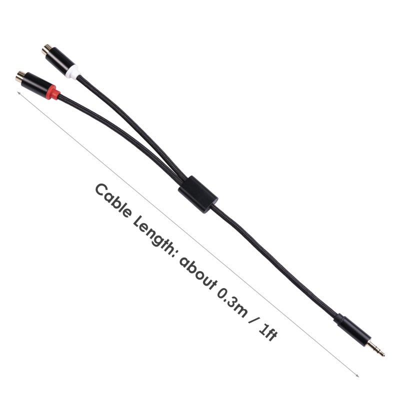 كابل صوت 3.5 ملم إلى RCA أنثى مزدوج، طوله 0.3 متر - موصل من النحاس الكامل ومقبس مطلي بالذهب، نقل ثنائي الاتجاه للتلفزيون والكمبيوتر المحمول والهاتف المحمول - Image 3