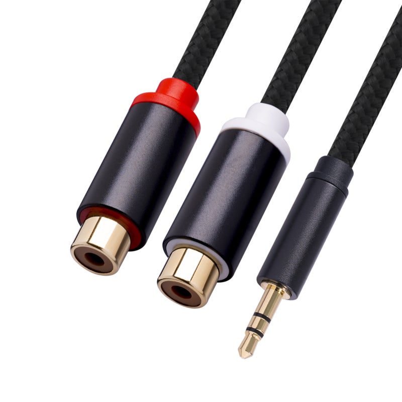 كابل صوت 3.5 ملم إلى RCA أنثى مزدوج، طوله 0.3 متر - موصل من النحاس الكامل ومقبس مطلي بالذهب، نقل ثنائي الاتجاه للتلفزيون والكمبيوتر المحمول والهاتف المحمول - Image 5