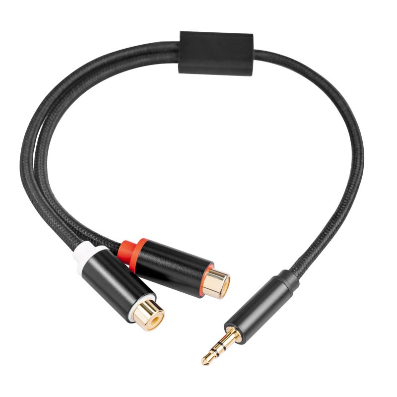كابل صوت 3.5 ملم إلى RCA أنثى مزدوج، طوله 0.3 متر - موصل من النحاس الكامل ومقبس مطلي بالذهب، نقل ثنائي الاتجاه للتلفزيون والكمبيوتر المحمول والهاتف المحمول - Image 1