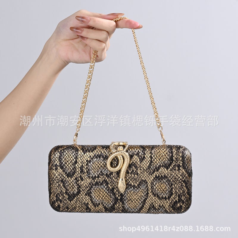 New Fashion Retro Snake Pattern Women'S Clutch Niche Single Shoulder Crossbody Evening Bag Light Luxury Dress Evening Wear - Image 3