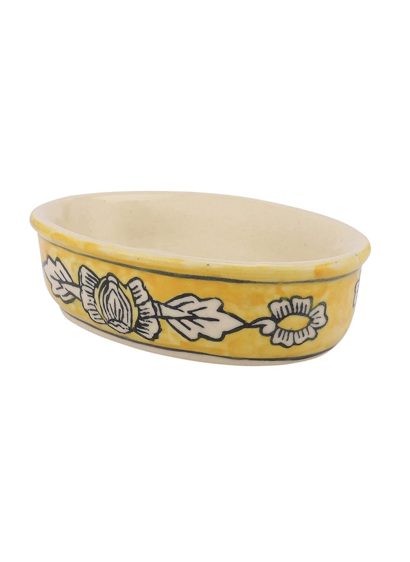 The Decor Lane - The Decor Lane Handpainted Ceramic Bathroom Accessories Set of 4 (Liquid Soap Dispenser, Soap Tray, Toothbrush Holder, Tumbler) (Yellow Floral) - Image 1
