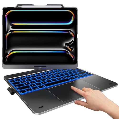 typecase حافظة تايبكيس بلمس مع لوحة مفاتيح لجهاز iPad Pro 13 بوصة (M5/M4, 2025/2024)، iPad Air 13 بوصة (M3/M2, 2025/2024) و iPad Pro 12.9 بوصة، لوحة تتبع، قابلة للدوران 360°، بإضاءة خلفية بـ 11 لون، رمادي منتصف الليل - Image 1