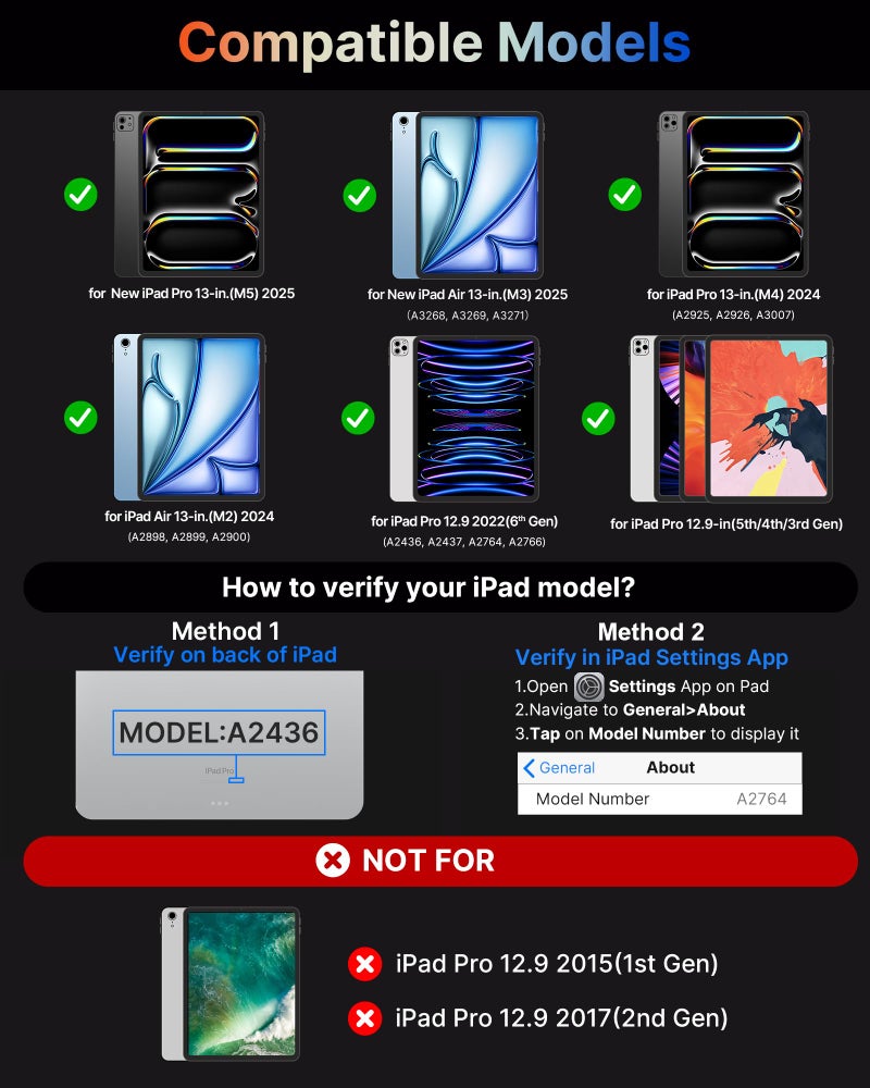 typecase حافظة تايبكيس بلمس مع لوحة مفاتيح لجهاز iPad Pro 13 بوصة (M5/M4, 2025/2024)، iPad Air 13 بوصة (M3/M2, 2025/2024) و iPad Pro 12.9 بوصة، لوحة تتبع، قابلة للدوران 360°، بإضاءة خلفية بـ 11 لون، رمادي منتصف الليل - Image 2