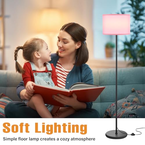 Ambimall 60'' Modern Floor Lamp with Shade, Tall Lamps for Living Room, Bedroom, Office, Dining Room, Pink Shade with Black Pole(Without Bulb) - Image 4