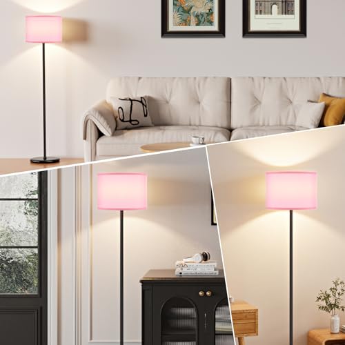 Ambimall 60'' Modern Floor Lamp with Shade, Tall Lamps for Living Room, Bedroom, Office, Dining Room, Pink Shade with Black Pole(Without Bulb) - Image 5