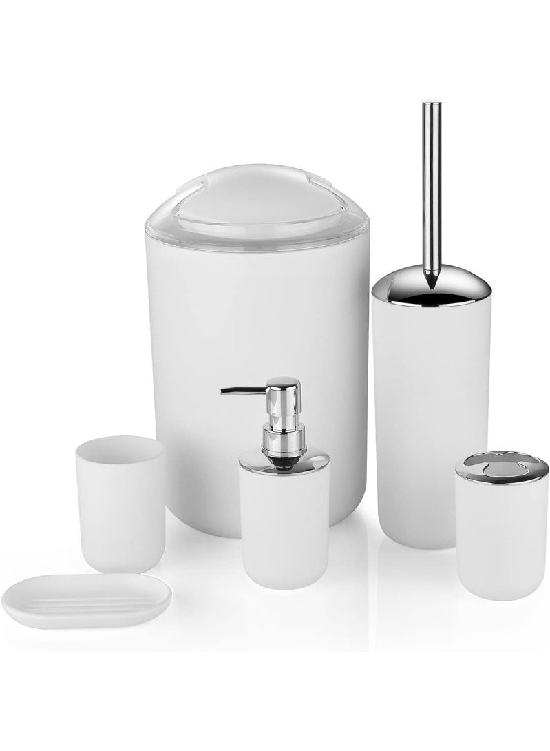 Bathroom Accessories Set 6 Piece Bath Ensemble Includes Soap Dispenser, Toothbrush Holder, Tumbler, Soap Dish for Decorative Countertop and Housewarming Gift, White - Image 3