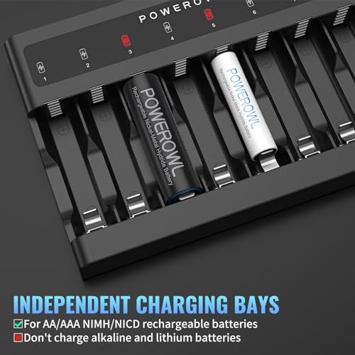 POWEROWL AA AAA Battery Charger 8 Bay, Independent Slot, USB Fast Charging for Ni-MH Ni-CD Rechargeable Batteries - Image 2