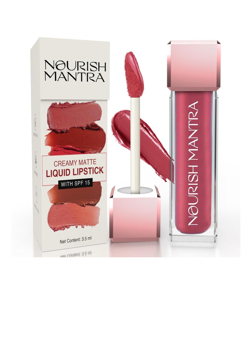 NOURISH MANTRA - Nourish Mantra’s Jashn E Gulab Lipstick  3.5ml  Creamy Matte Liquid Lipstick with SPF Water Proof Smudge Proof Transfer Proof Long Lasting Suits All Skin Tones - Image 1