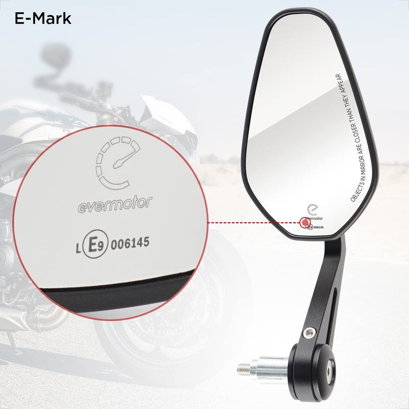 evermotor مرآة نهاية مقود الدراجة النارية من إيفرموتور العالمية E9 CNC من الألمنيوم مجموعة مرآة الرؤية الخلفية مع موافقة E - Image 2