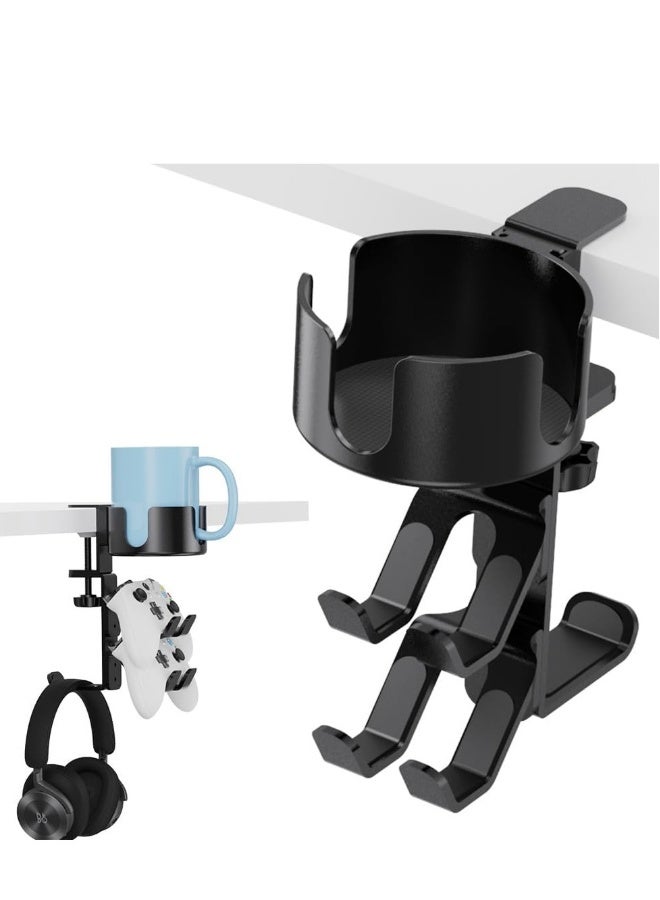 Generic 360° Rotating Desk Controller Headphone Holder - Larger Desk Cup Holder with Adjustable Headset Hanger Controller Stand | Clamp On Desk Organizer | Gaming Desk Accessories - Image 1