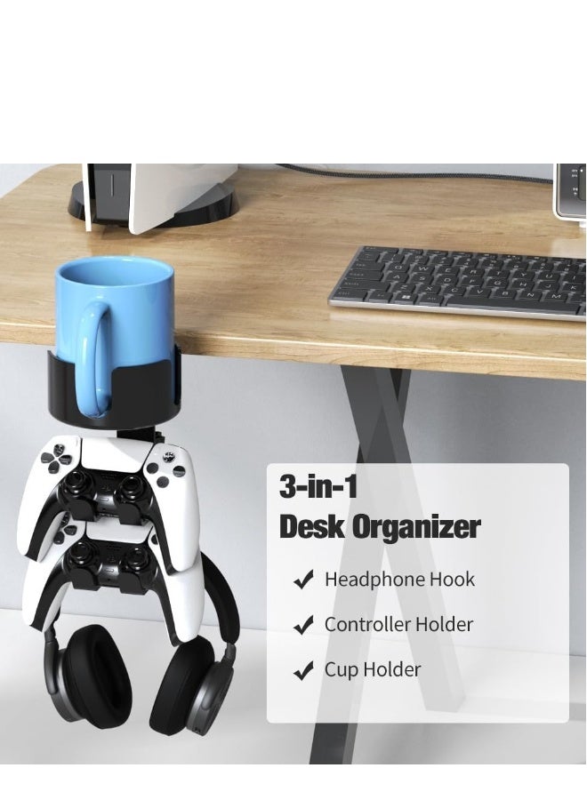 Generic 360° Rotating Desk Controller Headphone Holder - Larger Desk Cup Holder with Adjustable Headset Hanger Controller Stand | Clamp On Desk Organizer | Gaming Desk Accessories - Image 2