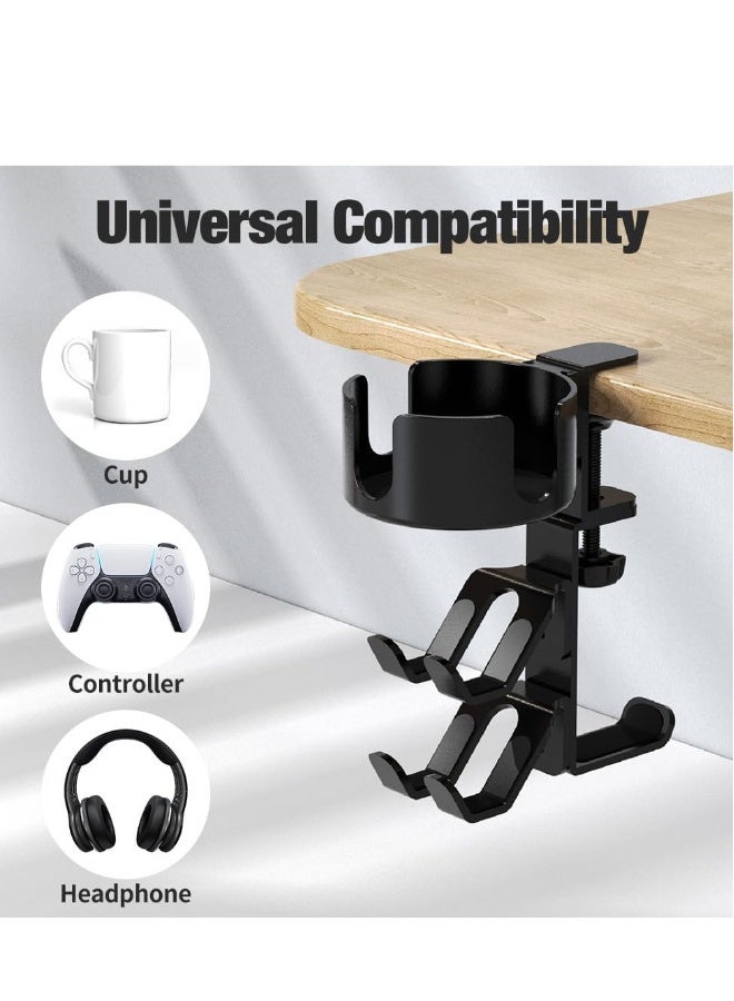 Generic 360° Rotating Desk Controller Headphone Holder - Larger Desk Cup Holder with Adjustable Headset Hanger Controller Stand | Clamp On Desk Organizer | Gaming Desk Accessories - Image 5