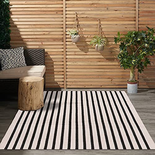 LEEVAN Black and White Striped Area Rug 3x5 ft Outdoor Patio Rugs Woven Washable Farmhouse Floor Carpet Front Porch Doormat for Bedroom/Courtyard/Laundry Room/Living Room - Image 1