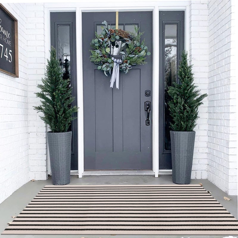 LEEVAN Black and White Striped Area Rug 3x5 ft Outdoor Patio Rugs Woven Washable Farmhouse Floor Carpet Front Porch Doormat for Bedroom/Courtyard/Laundry Room/Living Room - Image 2
