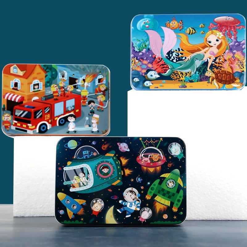 Kindergarten Baby Enlightenment Gift 100 Pieces Iron Box Wooden Puzzle Children'S Educational Early Education Wooden Toys - Image 4