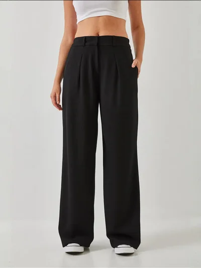 Bianco Lucci LUCCI Wide Leg Pleated Pants with Hook and Loop Closure
