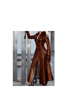 Loquat Autumn And Winter Elongated Leather Overcoat 