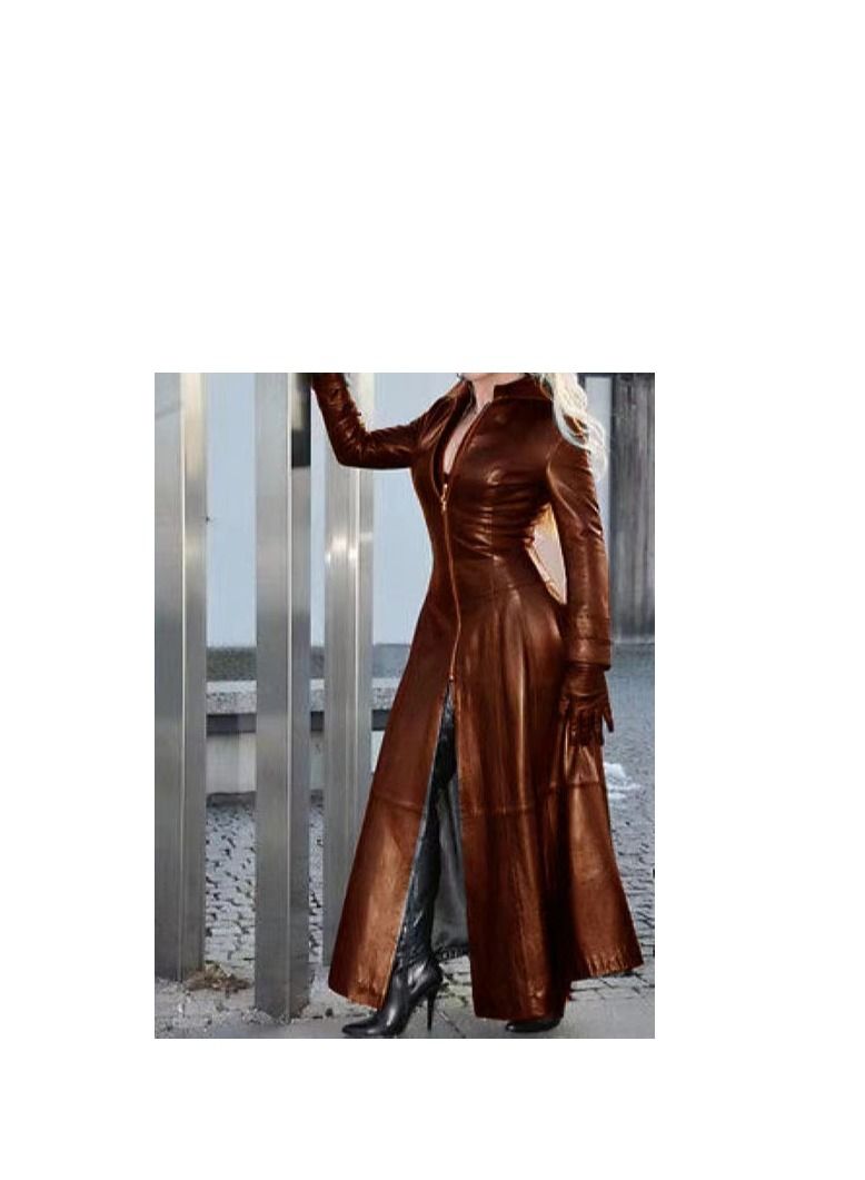 Loquat Autumn And Winter Elongated Leather Overcoat 