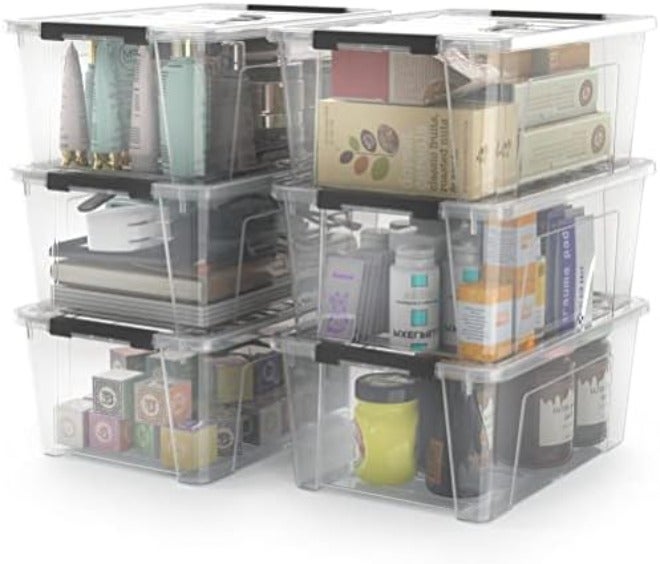 WYT Clear Storage Latch Bins, 6-Pack Storage Organizer Box with Handle and Lids,  5-Litre