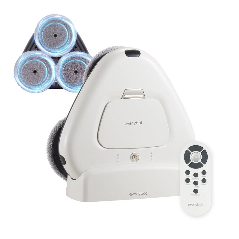 EVERYBOT روبوت ممسحة EVERYBOT ThreeSpin  هادئ للغاية  روبوت تنظيف ممسحة ذكي  قوي وأنيق  ممسحة رطبة ثلاثية الدوران للأرضيات الصلبة  تنظيف البلاط مع جهاز تحكم عن بعد  خزان مياه كبير