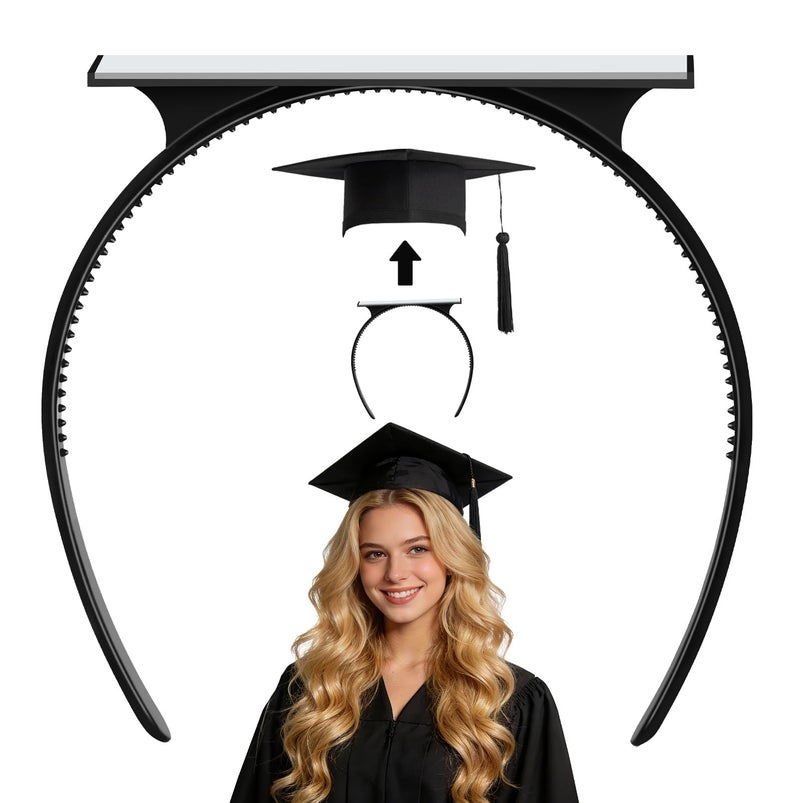 Pirekul Graduation Cap Headband Insert, Grad Cap Headband Holder - Secures Your Graduation Caps & Keeps Hairstyle, Hat Accessories for Graduates, Students, Women - Image 1