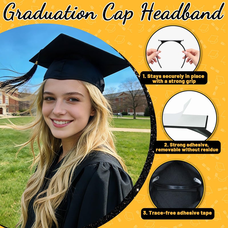 Pirekul Graduation Cap Headband Insert, Grad Cap Headband Holder - Secures Your Graduation Caps & Keeps Hairstyle, Hat Accessories for Graduates, Students, Women - Image 2
