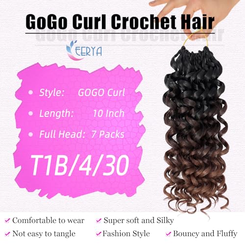 Eerya 7 Packs GoGo Curl Crochet Hair 10 Inch Short Curly Crochet Hair for Women Beach Curl Water Wave Deep Twist Crochet Braids Synthetic Braiding Hair Extensions (10 Inch,T1B/4/30) - Image 3