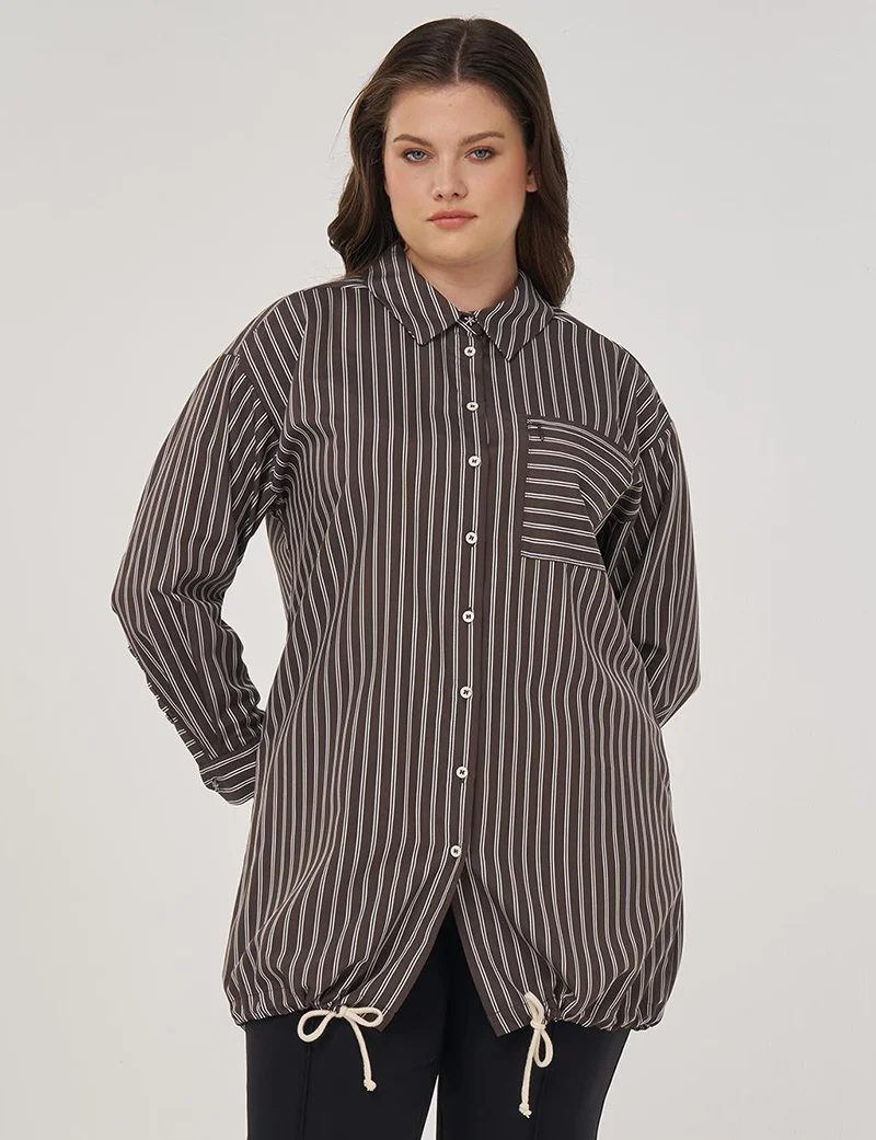 Kayra Striped Viscose Tunic in Coffee