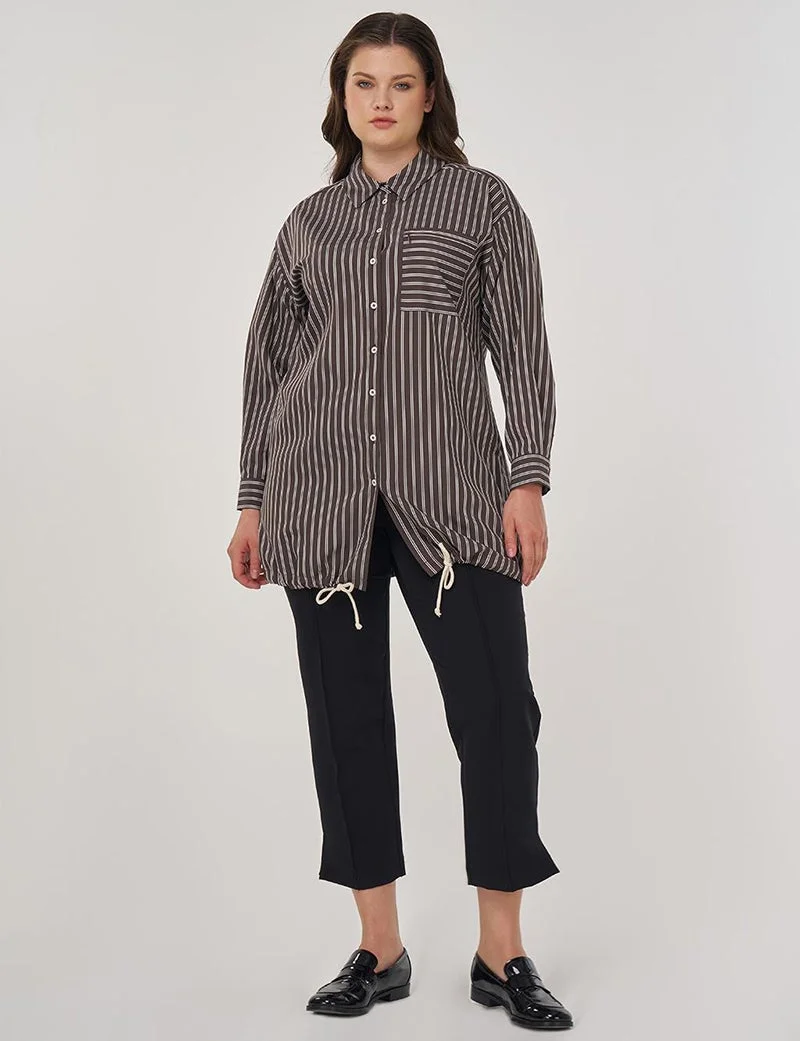 Kayra Striped Viscose Tunic in Coffee