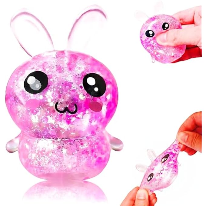EVDERS Squishy Bunny Sugar Stress Balls, Bunny Sugar Ball Fidget Toys, Glitter Rabbit Squishy Toys for Adults & Kids, Kawaii Rabbit Sensory Squishies, Easter Basket Stuffers (Pink) - Image 1