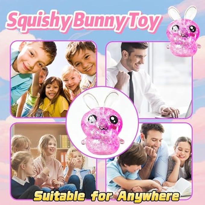 EVDERS Squishy Bunny Sugar Stress Balls, Bunny Sugar Ball Fidget Toys, Glitter Rabbit Squishy Toys for Adults & Kids, Kawaii Rabbit Sensory Squishies, Easter Basket Stuffers (Pink) - Image 5