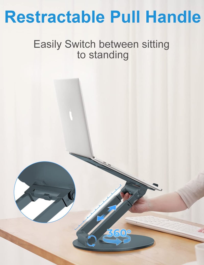 proffisy Laptop Stand for Desk Sitting/Standing Laptop Riser with 360 Degree Rotation Height Adjustable up to 18.9-inch Ergonomic Aluminum Laptop Stand for 11-17.3 inch Laptop Office Home,Grey - Image 4