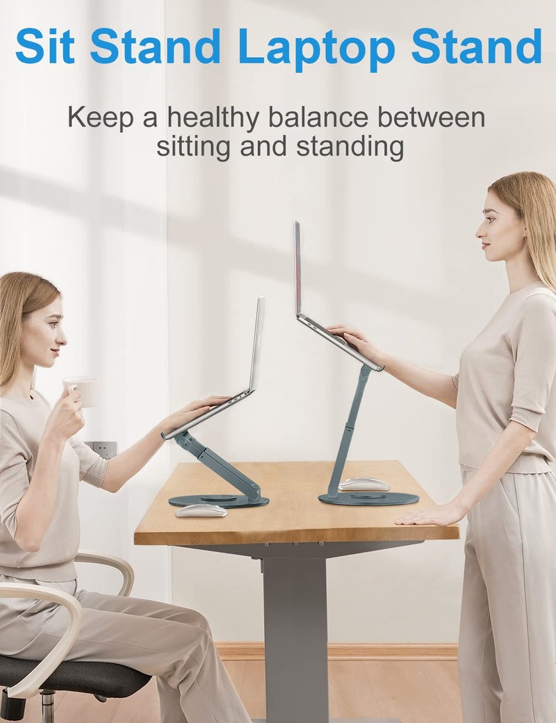 proffisy Laptop Stand for Desk Sitting/Standing Laptop Riser with 360 Degree Rotation Height Adjustable up to 18.9-inch Ergonomic Aluminum Laptop Stand for 11-17.3 inch Laptop Office Home,Grey - Image 2