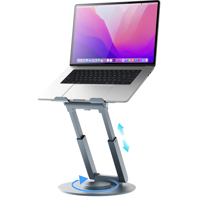 proffisy Laptop Stand for Desk Sitting/Standing Laptop Riser with 360 Degree Rotation Height Adjustable up to 18.9-inch Ergonomic Aluminum Laptop Stand for 11-17.3 inch Laptop Office Home,Grey - Image 1