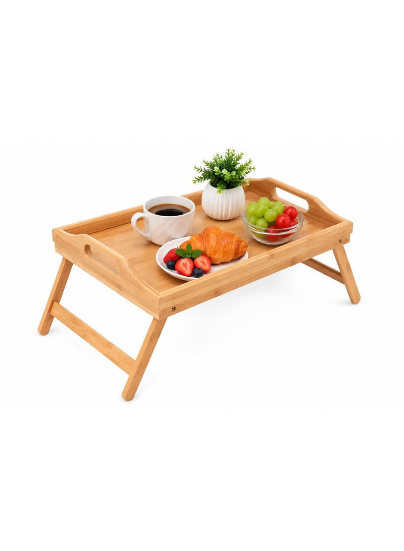 MOMENT Bamboo Food Serving Platter Wooden Tray Bamboo Bed Tray Table With Folding Legs Foldable Breakfast Tray Bed Drawing Table Serving Tray. 45*25cm - Image 1