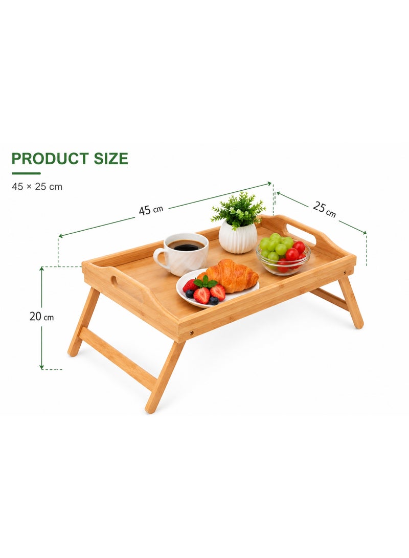 MOMENT Bamboo Food Serving Platter Wooden Tray Bamboo Bed Tray Table With Folding Legs Foldable Breakfast Tray Bed Drawing Table Serving Tray. 45*25cm - Image 2
